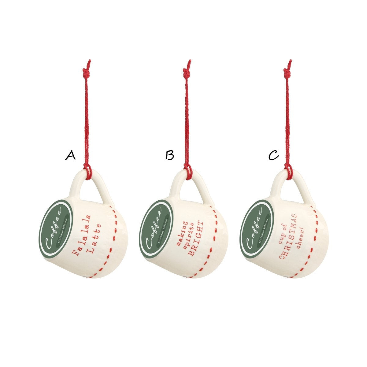 Red & White Coffee Pod Mug Ornament, 3 Styles | 2.5" (sold separately)