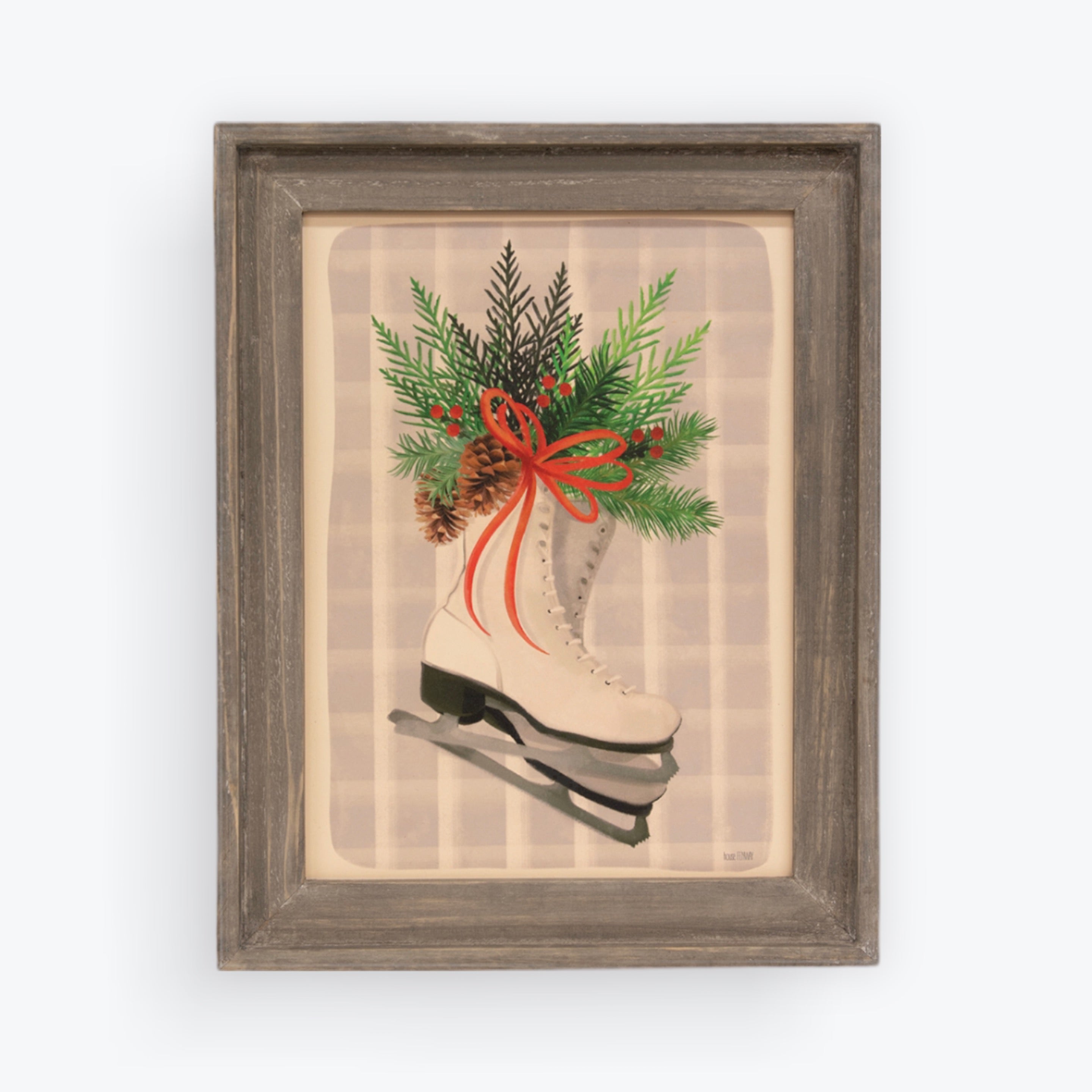 Ice Skates Gray Wood Framed Sign