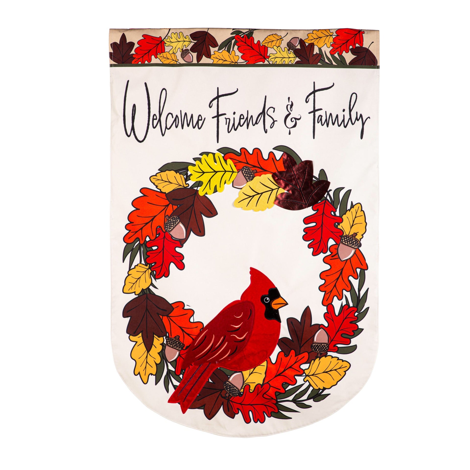Welcome Friends & Family Cardinal Applique Garden Flag