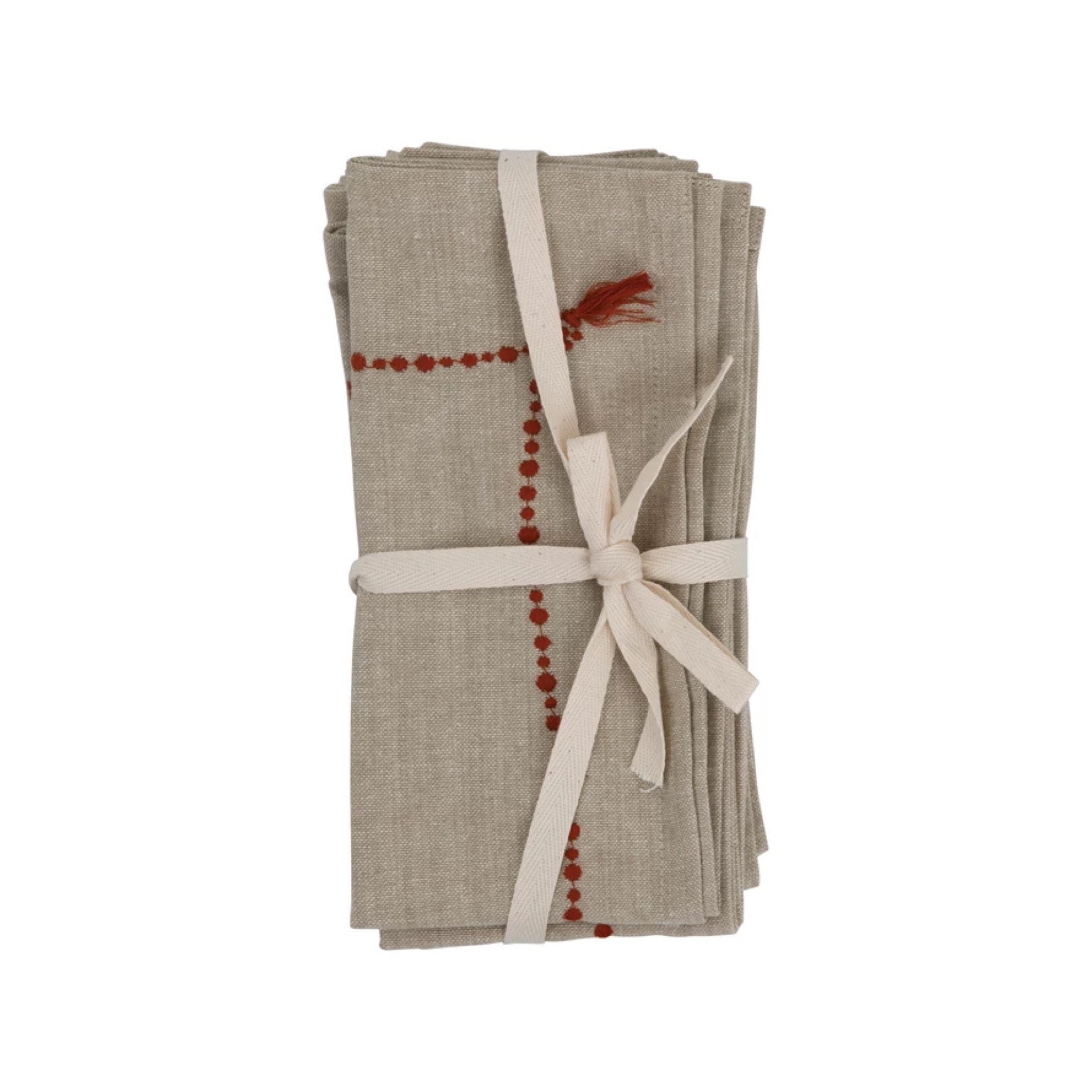 Cotton Chambray Napkins w/Embroidery & Tassel