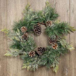 Snowy 22" Pine & Cedar Wreath w/Pinecones