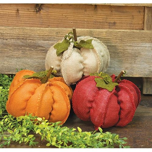 Medium Burlap Pumpkins, 3 asst.
