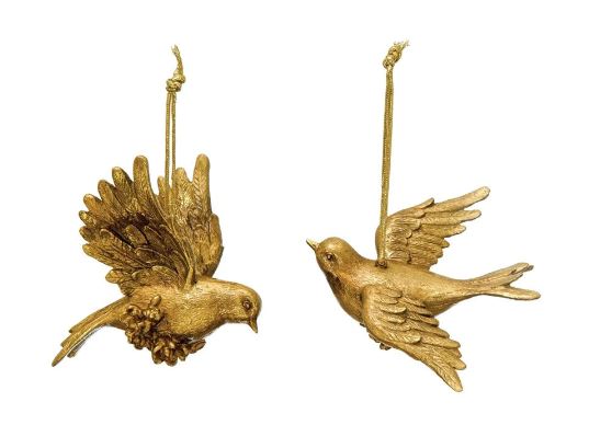Resin Dove Ornament, Gold Finish, 2 Styles