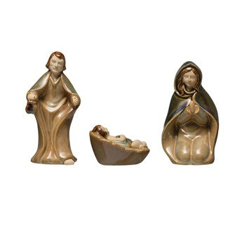 Stoneware Holy Family, Reactive Glaze, 3pc. set | 5.5"H