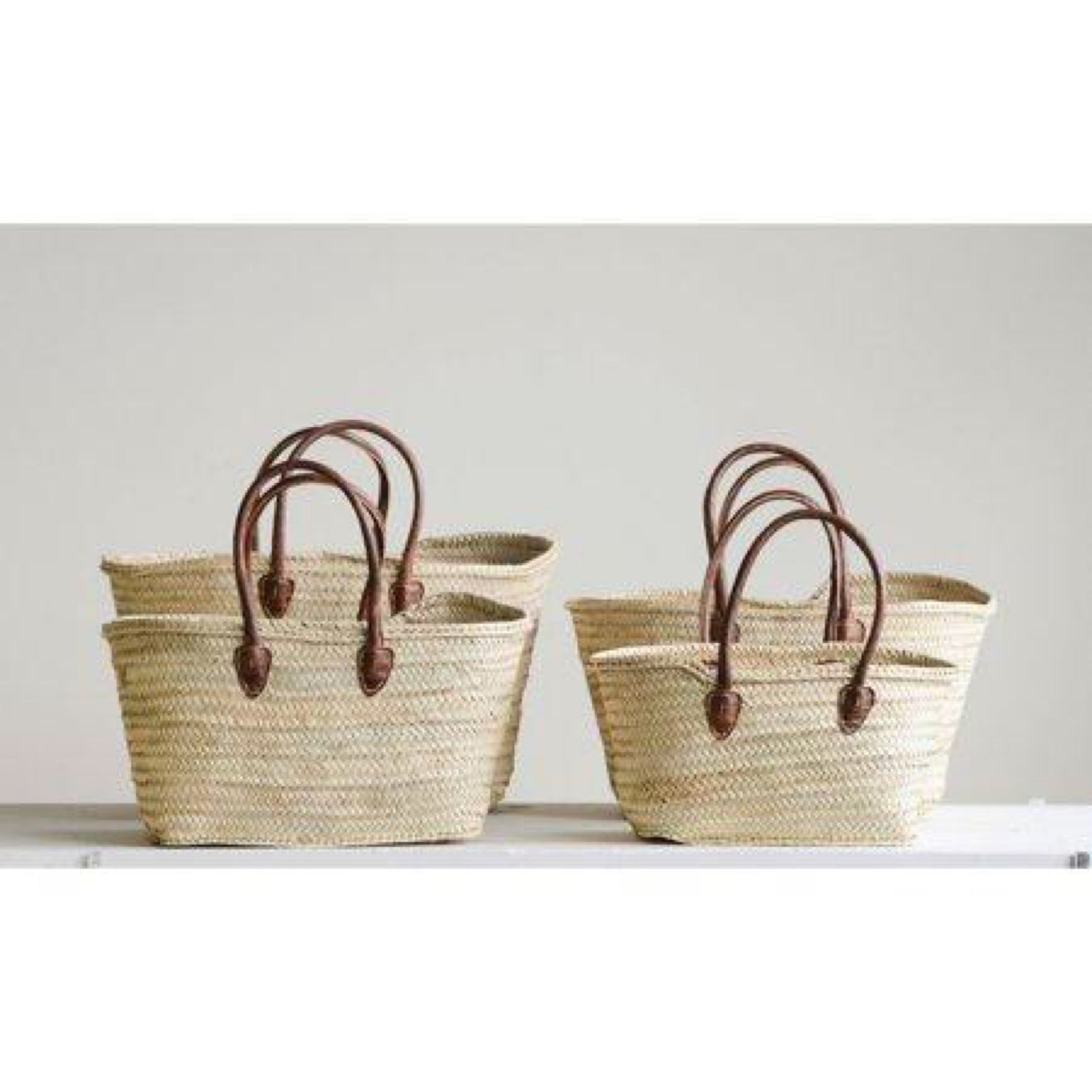 Hand-woven Moroccan Basket with Leather Handles