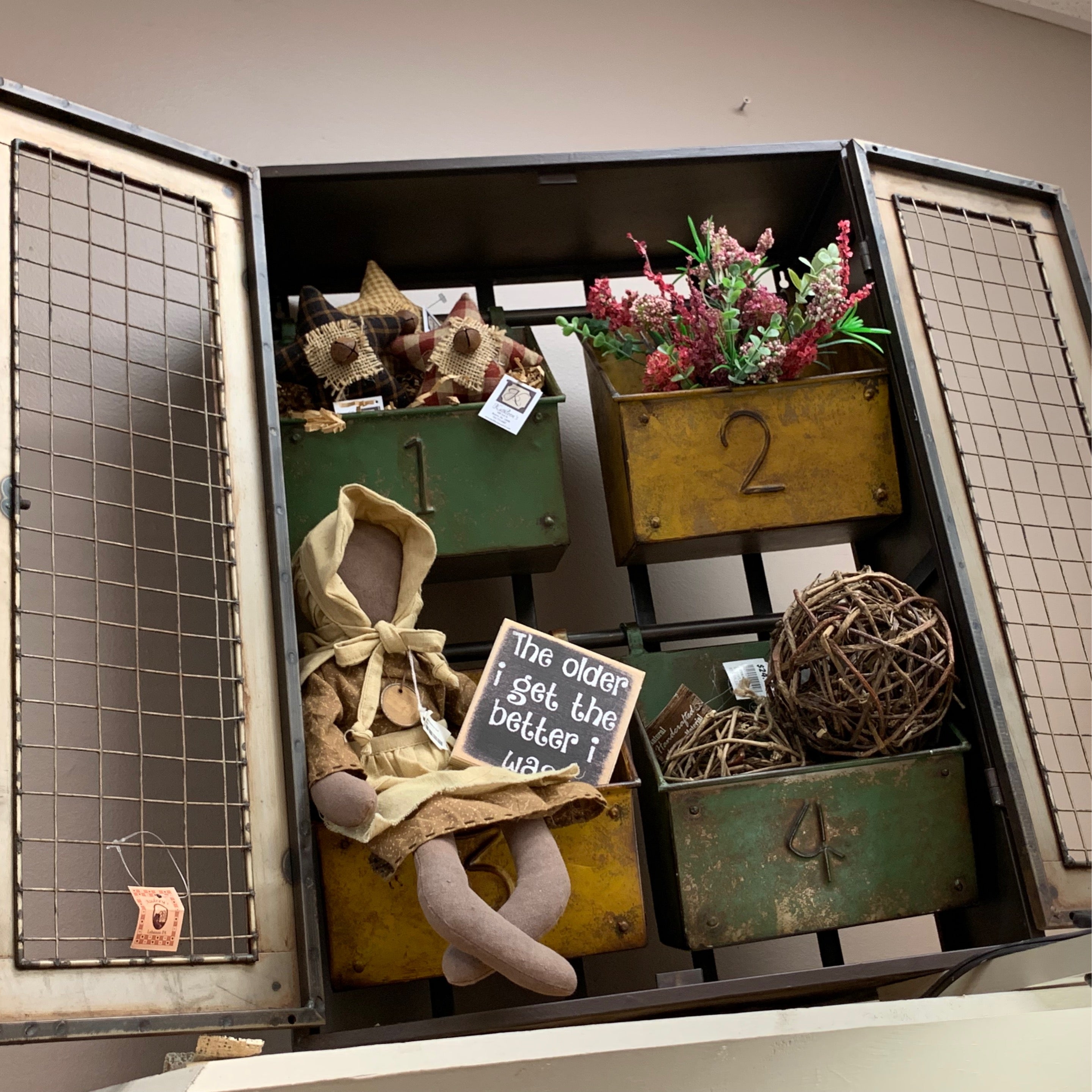 Vintage Cabinet With Tin Trays