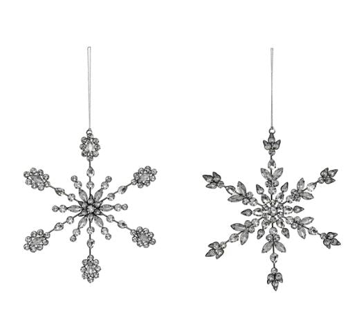 Metal and Acrylic Jewel Snowflake Ornament, Gunmetal Finish, 2 Styles | 8-1/4"H