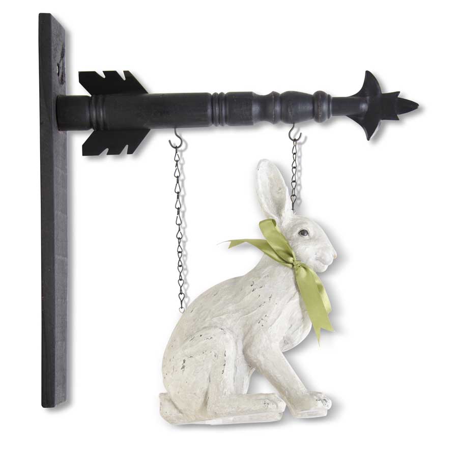 Sitting White Rabbit w/Green Ribbon Bow Arrow Replacement | 11.5"