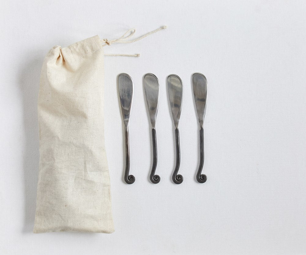 Hand-Forged Canape Knives in Drawstring Bag, Set of 4