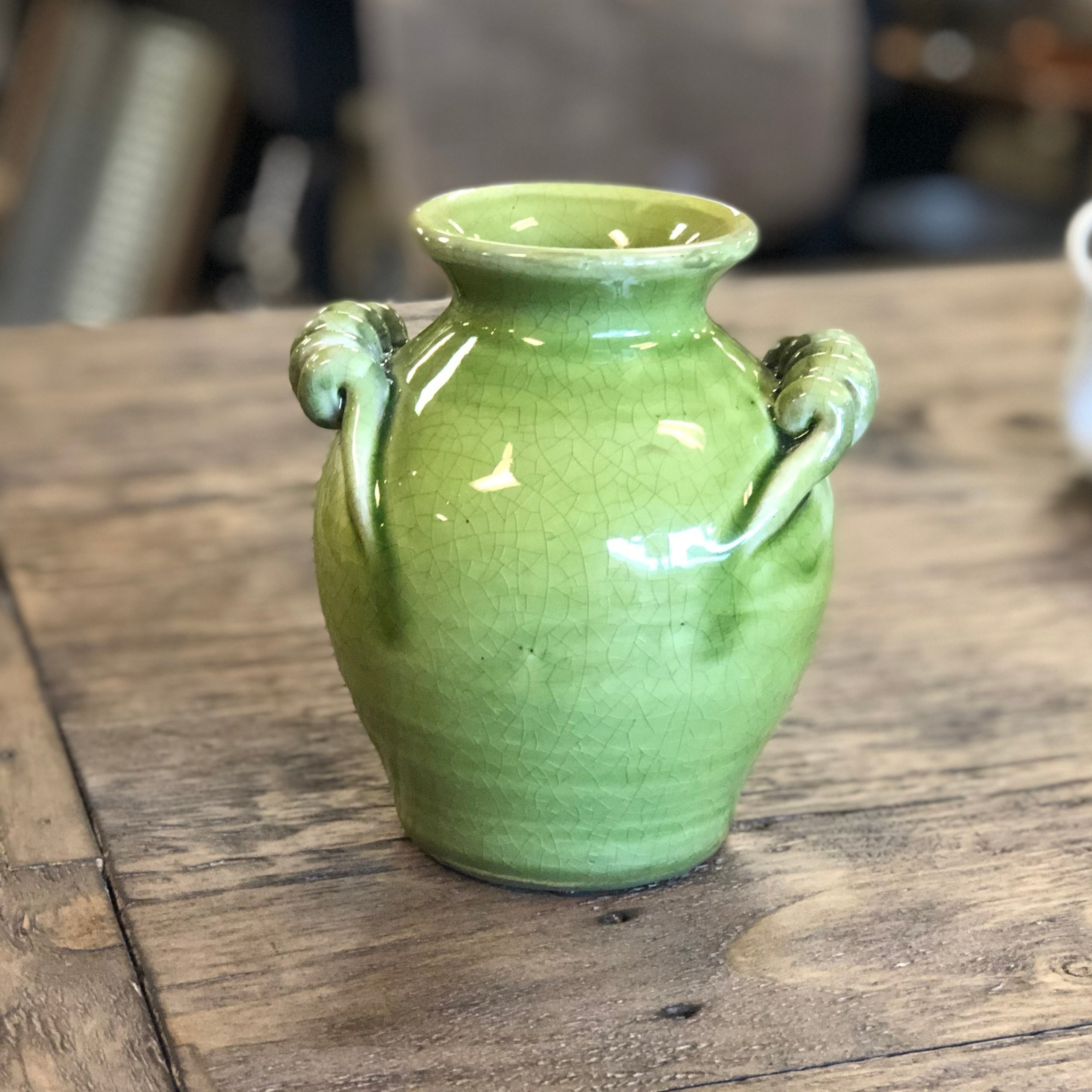 Green Ceramic Jar W/handles | 3 Sizes