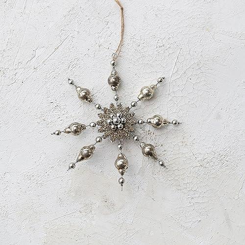 Mercury Glass Snowflake Ornament with Tinsel