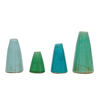 Terra-Cotta Vase, Aqua, 4pc set | 8", 6.5, 5.5 & 4"H