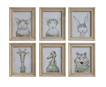 Wood Framed Watercolor Animal Prints Wall Art / Décor | 8 x 10" (sold separately)