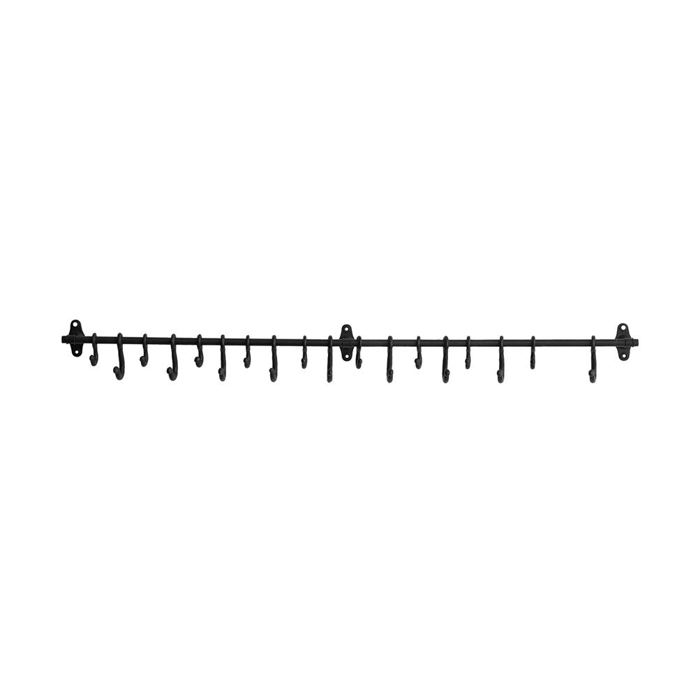 Forged Metal Wall Rod w/18 Hooks, Black | 48"W x 4.25"D x 3"H