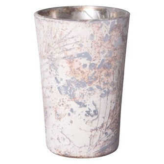 Glass Votive Holder, Distressed Cream Finish | 2.75" x 3.5"H