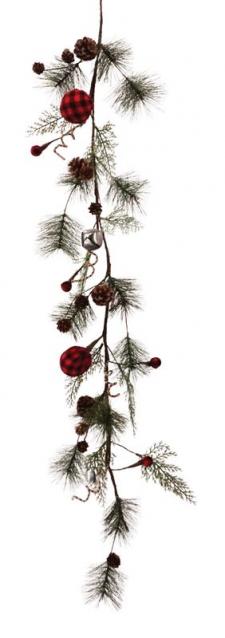 Pine Garland w/Red/Black Plaid Ball | 48"