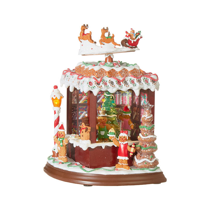 ANIMATED MUSICAL GINGERBREAD SCENE WITH SLEIGH AND REINDEER | 10.25"