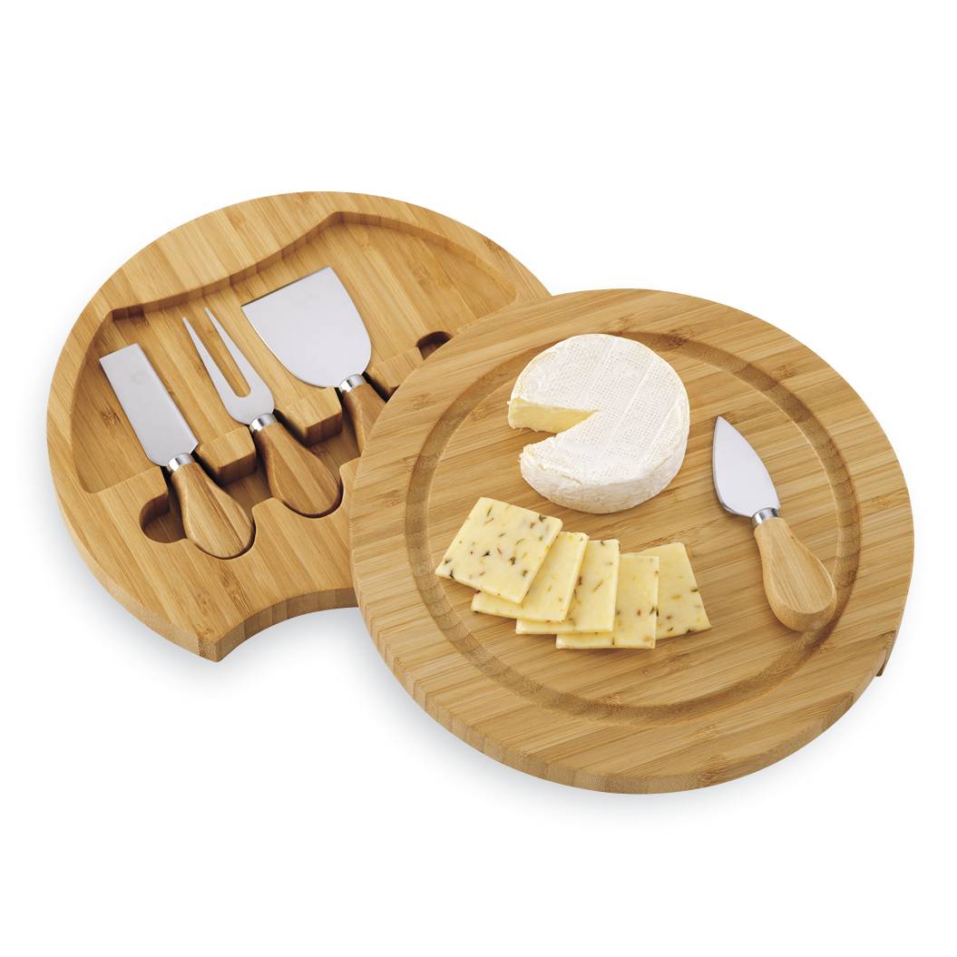 Bamboo Cheese Board with Bowl and Spreader Set