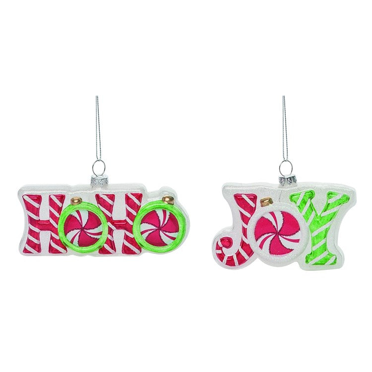 Glass Holiday Word Ornament | 2 Asst