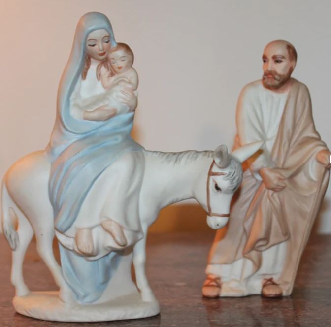Vintage Porcelain Mary on Donkey with Baby Jesus & Joseph.