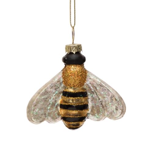Hand-Painted Glass Bee Ornament with Glitter