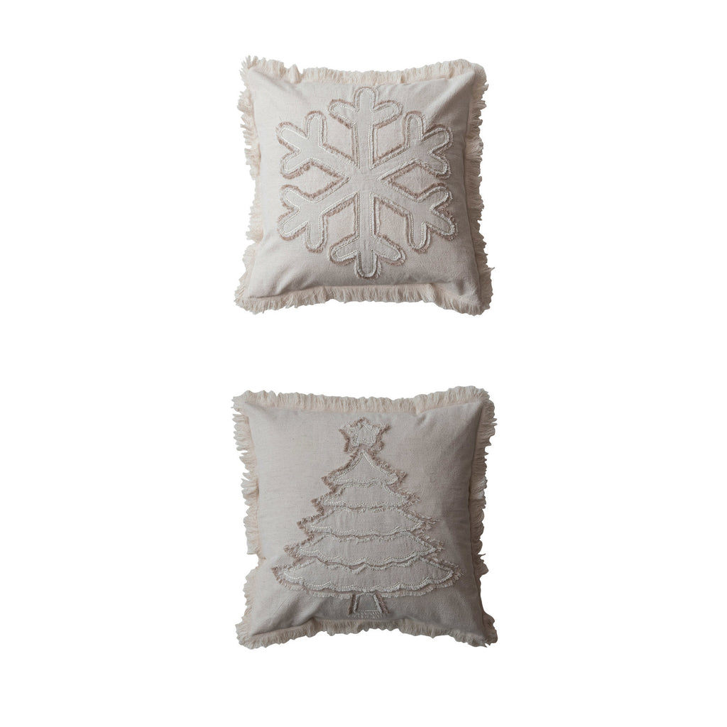 Woven Cotton & Linen Pillow w/ Fringe|18" Square