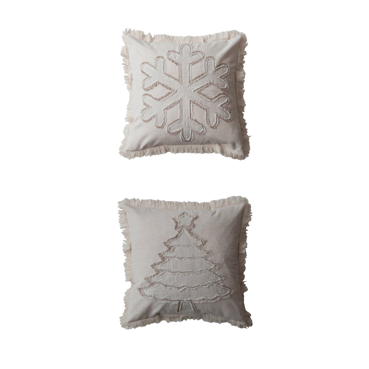 Woven Cotton & Linen Pillow w/ Fringe|18" Square