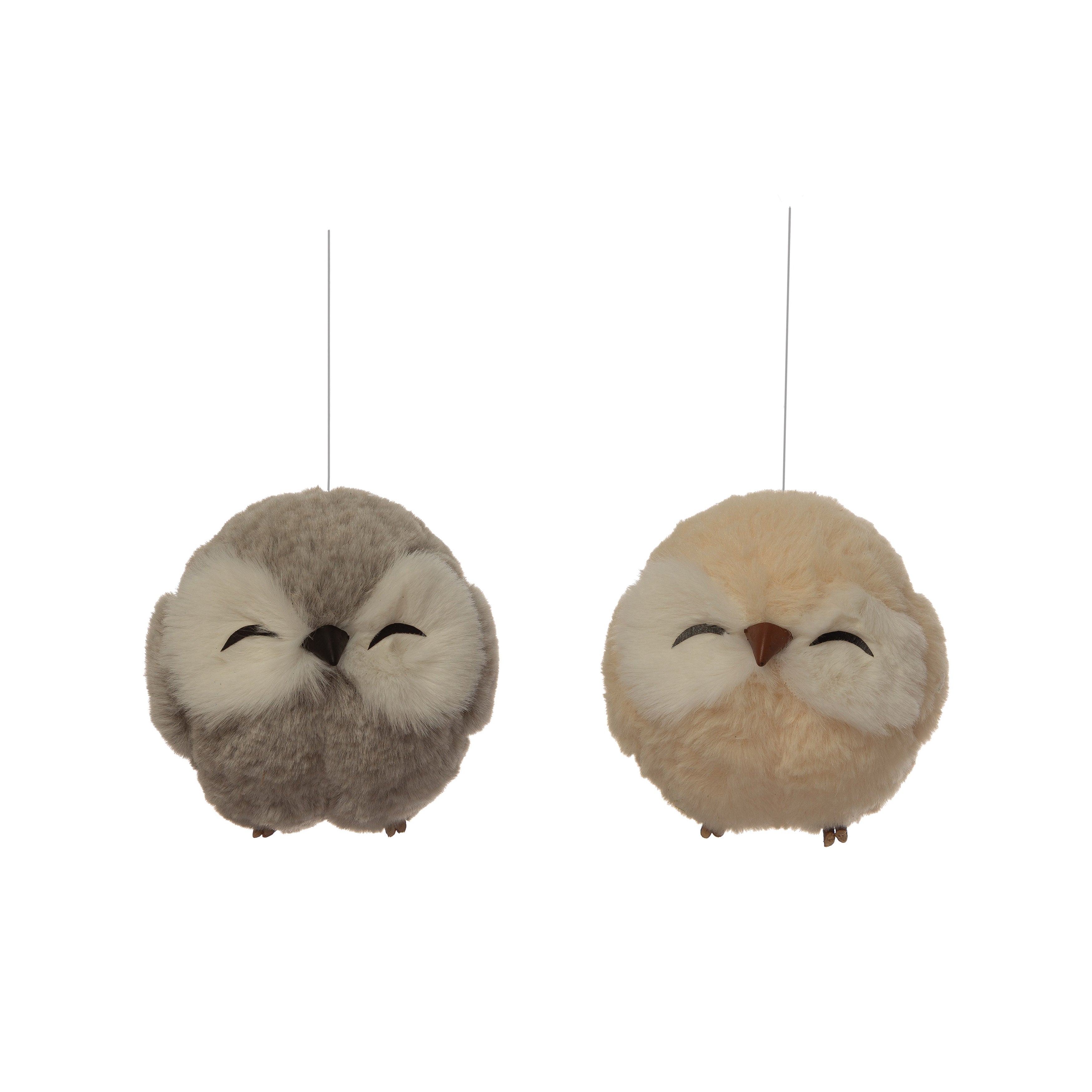 Faux Fur Owl Ornament, 2 Colors | 4-3/4"H