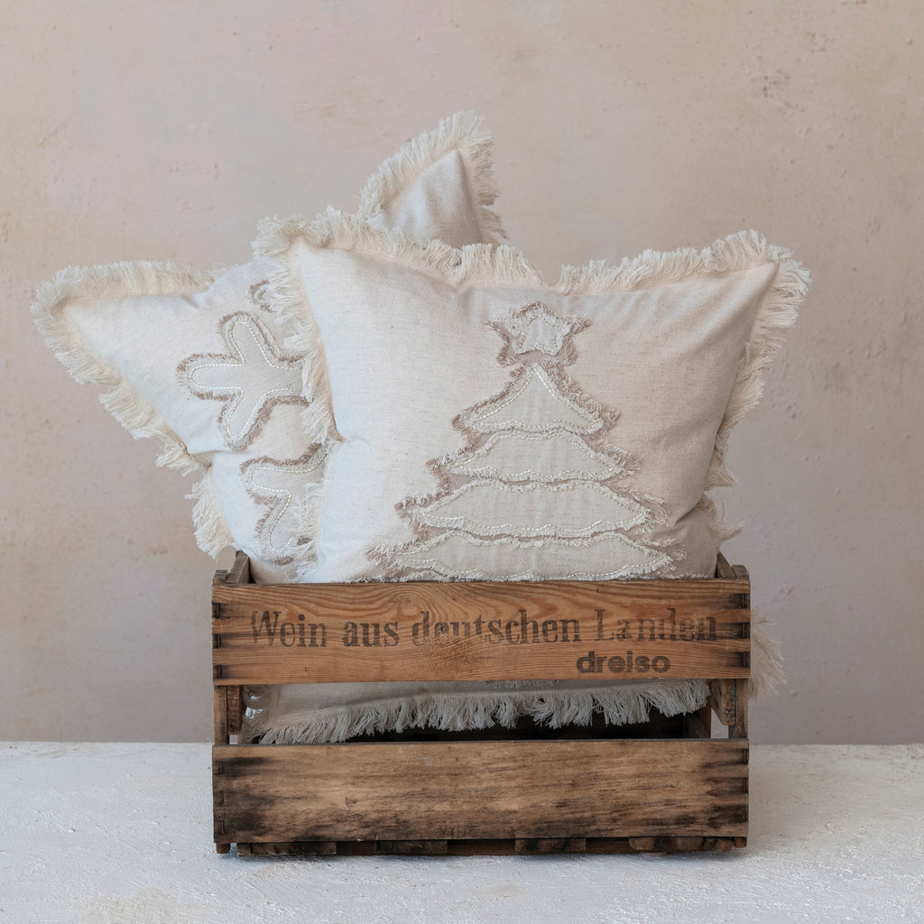 Woven Cotton & Linen Pillow w/ Fringe|18" Square