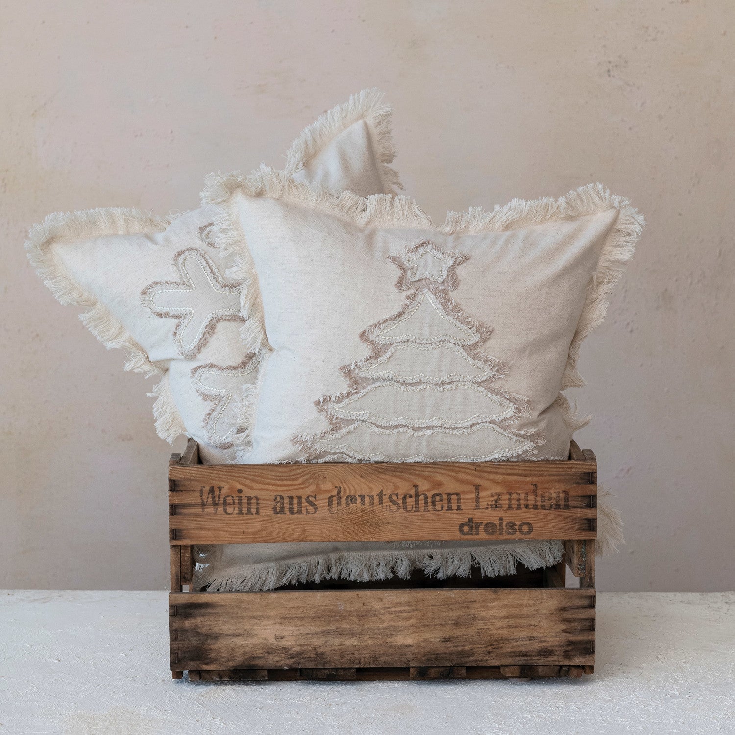 Woven Cotton & Linen Pillow w/ Fringe|18" Square