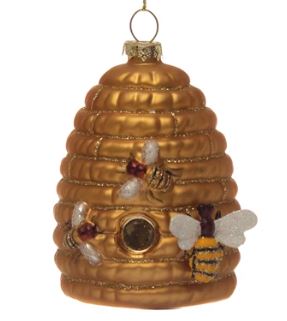 Hand-Painted Glass Bee Hive Ornament