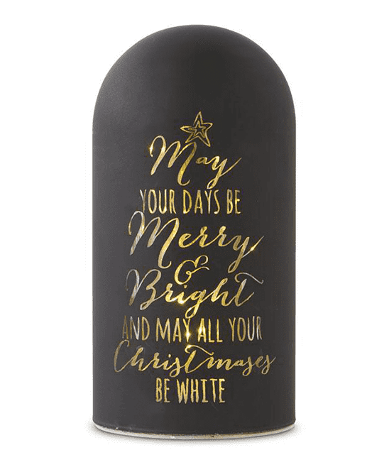 Black Matte Glass Cloche LED Light w/Holiday Message | 7"H