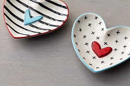 DEMDACO Heart Treasure Keeper Black and White 4 x 4 Stoneware Jewelry Trays Set of 4