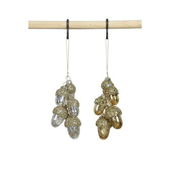 Glass Acorn Cluster Ornament w/Glitter, 2 Colors (sold separately)