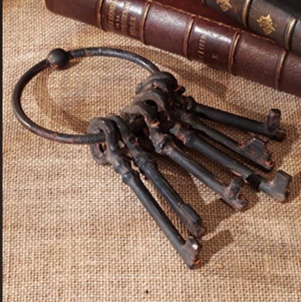 Black Metal Antique Keys On Ring | 9"L
