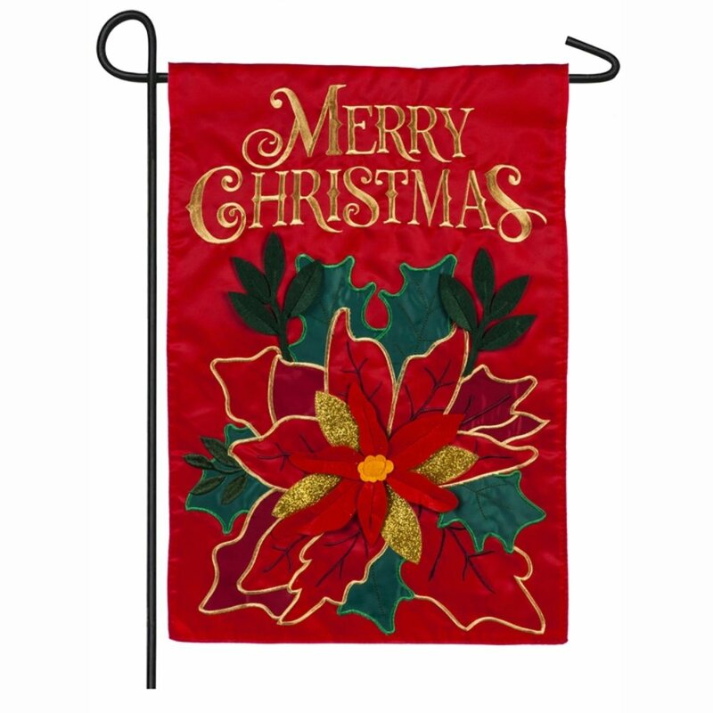 Christmas Poinsettia Appliqué Garden Flag