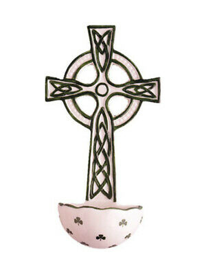 Porcelain Holy Water Font - Celtic Cross Irish, Blessing, Green