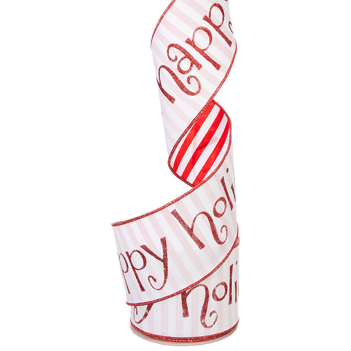 RIBBON - HAPPY HOLIDAYS 4"X10YDS WIRED plus Bow Charge!