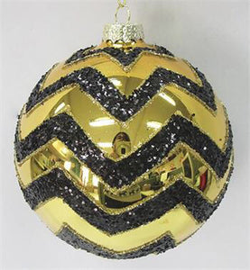 Glass Zig-Zag Round Ornament | 4"