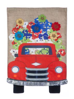 Red Truck Flowers Garden Burlap Flags