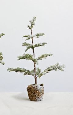 Faux Tree in Moss Wrapped Base, Snow Finish