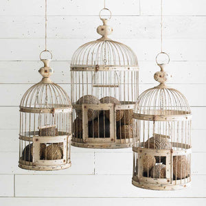 Distressed Cream Metal Bird Cage | Lrg. 30"