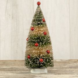 Green Striped Bottlebrush Tree W/Red Ornaments | 3 SIZES