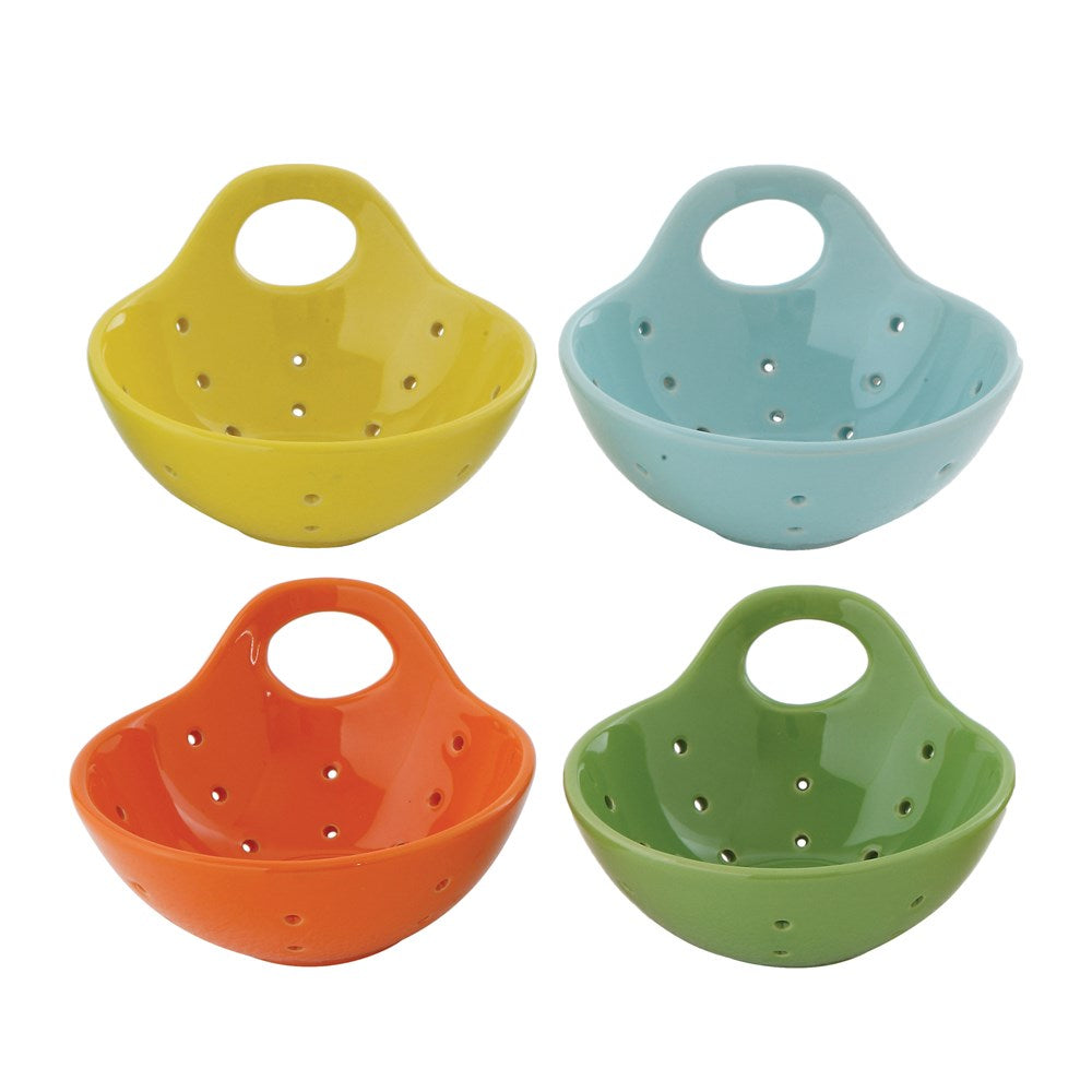Round Stoneware Berry Bowl w/ Handle, 5-1/4", 4 Colors