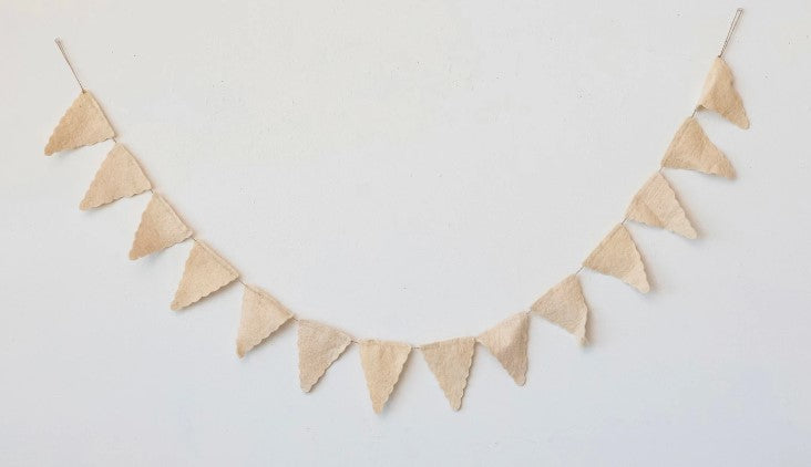 Handmade Wool Felt Pennant Garland w/ Scalloped Edge