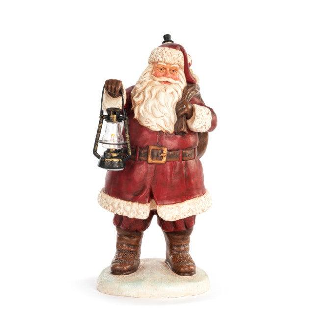 Lit Large Santa with Lantern Centerpiece