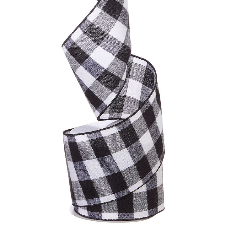 RIBBON - B&W BUFFALO CHECKED FLANNEL 4"X10YDS WIRED