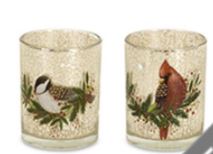 Decorative Cardinal and Chickadee Glass Votive | 5" (sold separately)