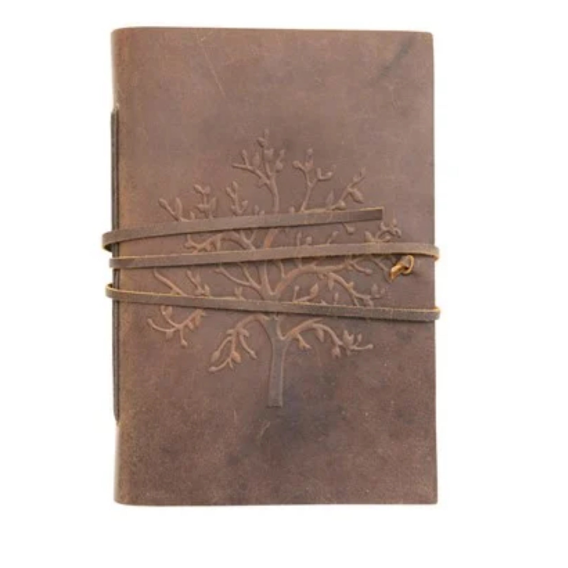 Leather Bound Journal w/Handmade Paper, Embossed Tree&Tie