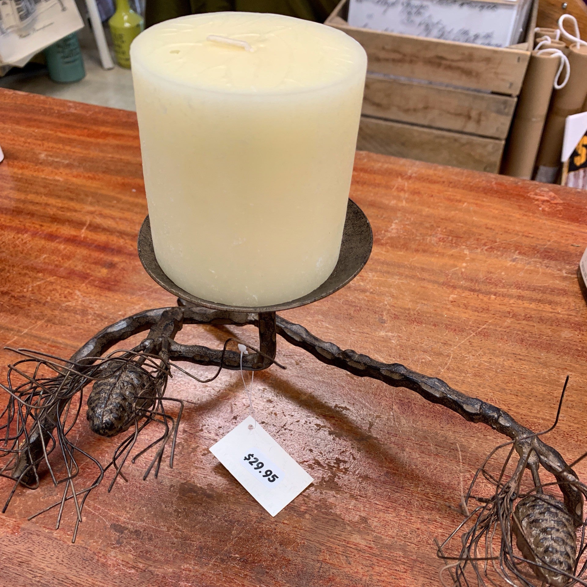 Metal Pinecone Pillar Candle Holder | 12"